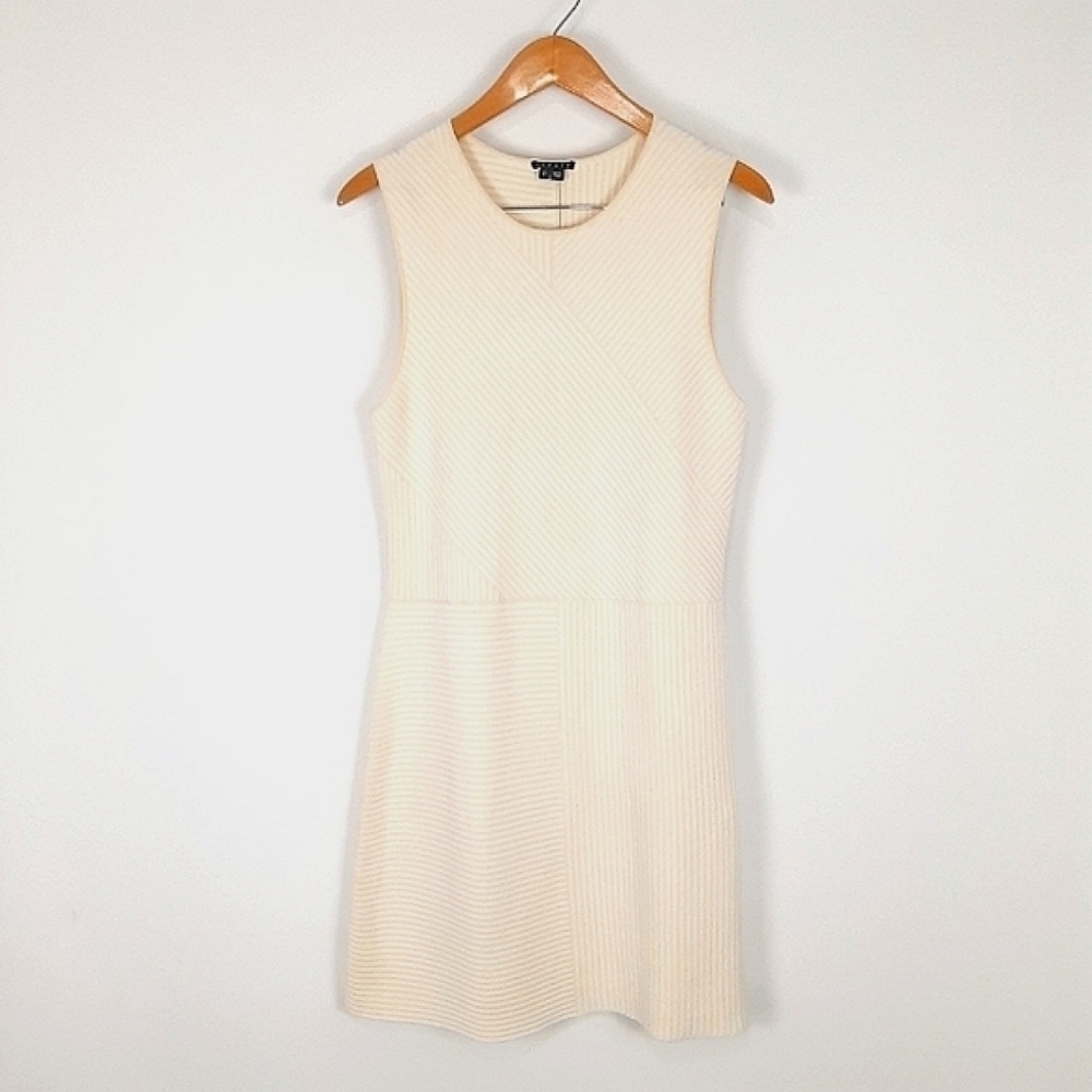 New Theory IRELIA Geometric Knit Dress In Cream/White Combo Size Women's Large - Picture 3 of 8